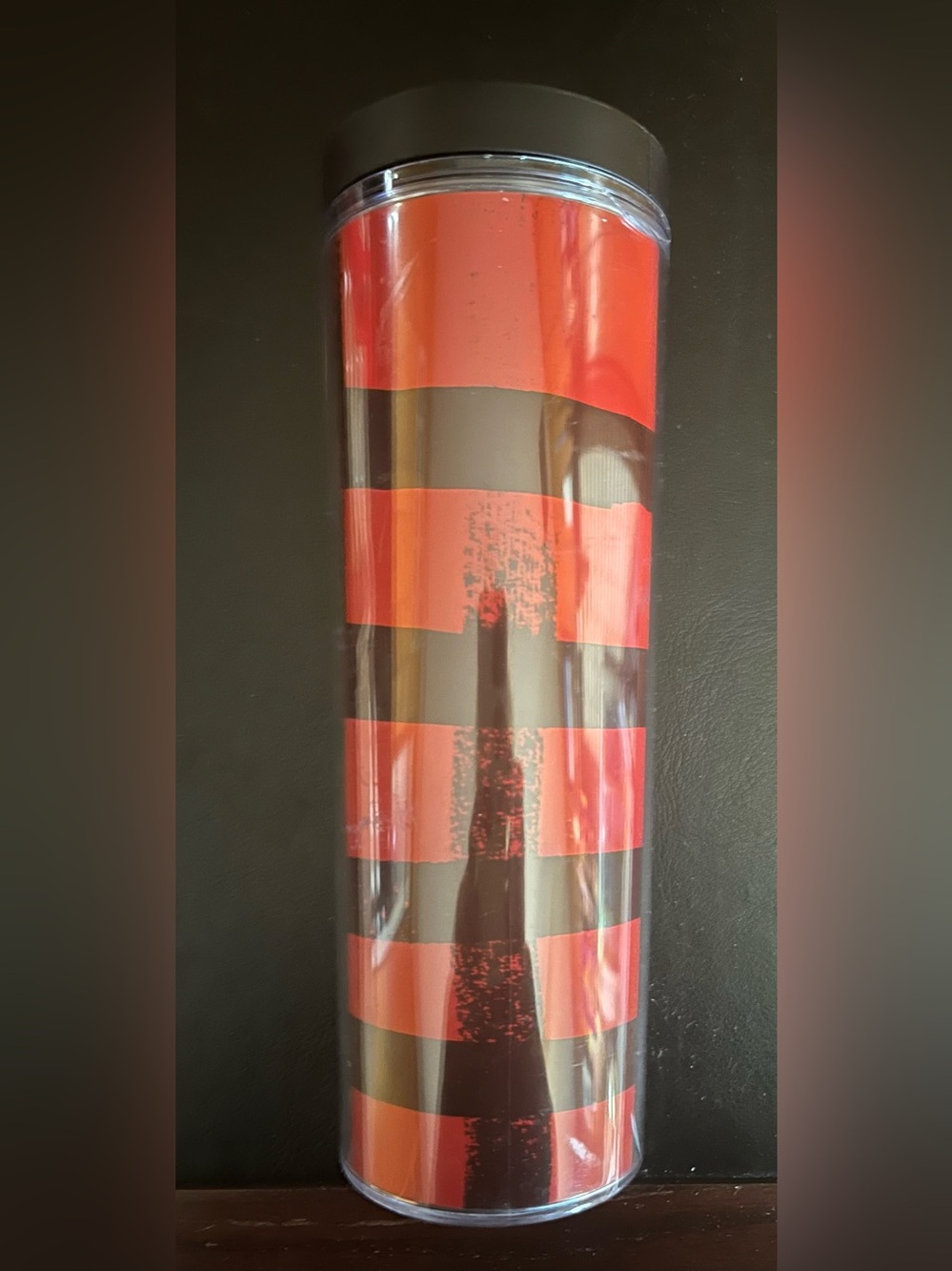 Starbucks Red and Black Striped Tumbler with Clear Lid